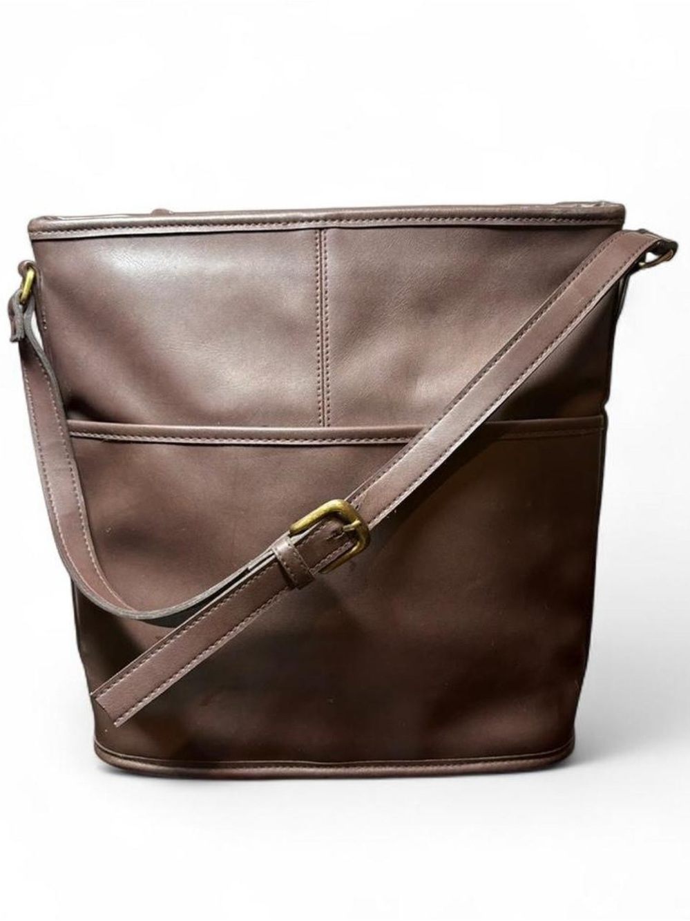 Classic Brown Leather Crossbody Bucket Bag